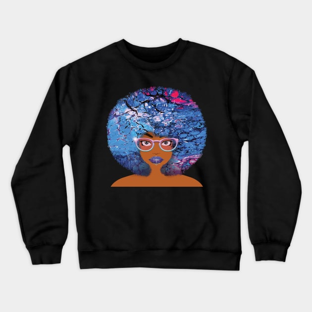 Galaxy Girl Blue Lava Afro Crewneck Sweatshirt by FinalBeatComics